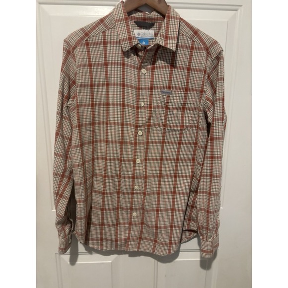 Columbia Long Sleeve Shirt Mens Medium Red Gray Plaid Button Up - Picture 1 of 8